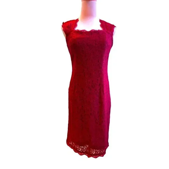 chinese dress ladies Cap Sleeve Lace Midi Dress in Red Nude